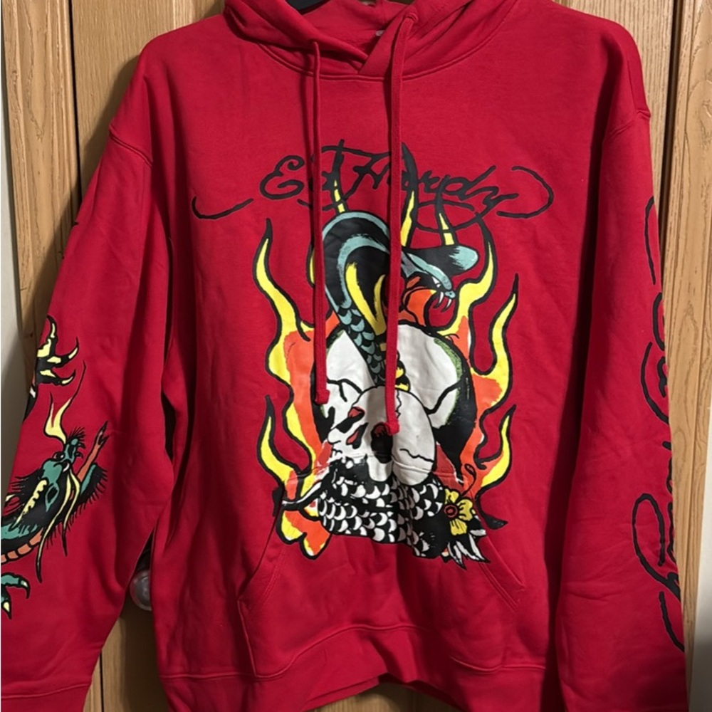 Ed Hardy Red Skull & Snake Graphic Hoodie for Men